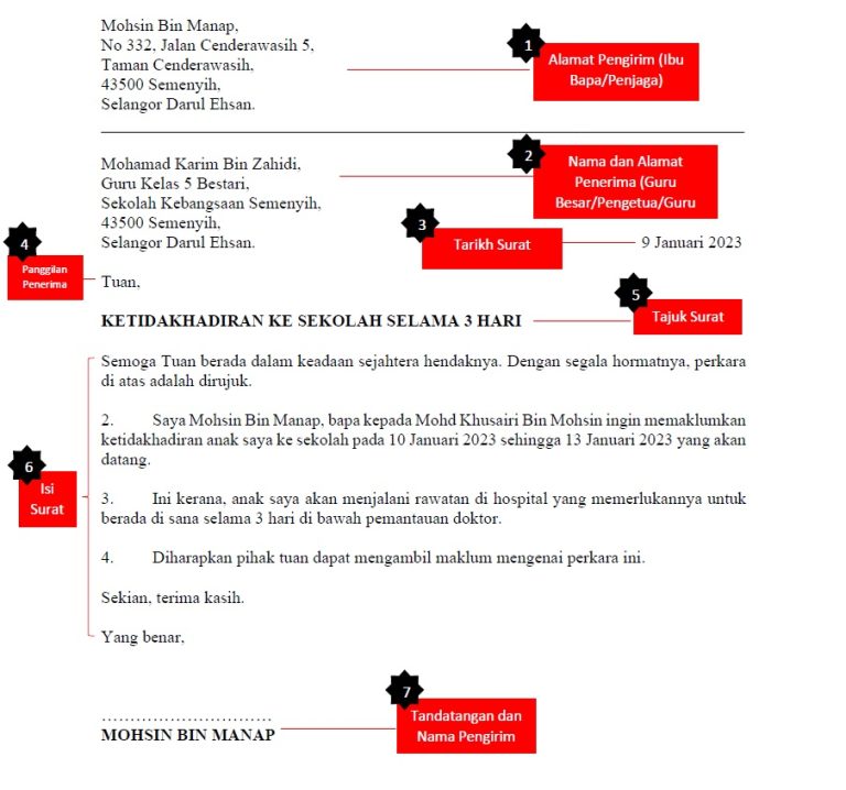 Surat Tidak Hadir Ke Sekolah Format Rasmi Lengkap